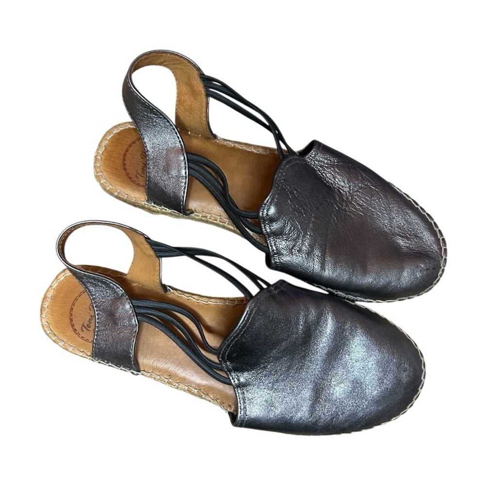 Toni Pons Metallic Silver Espadrille Sandals 39 Boho Leather Flats - Picture 7 of 10